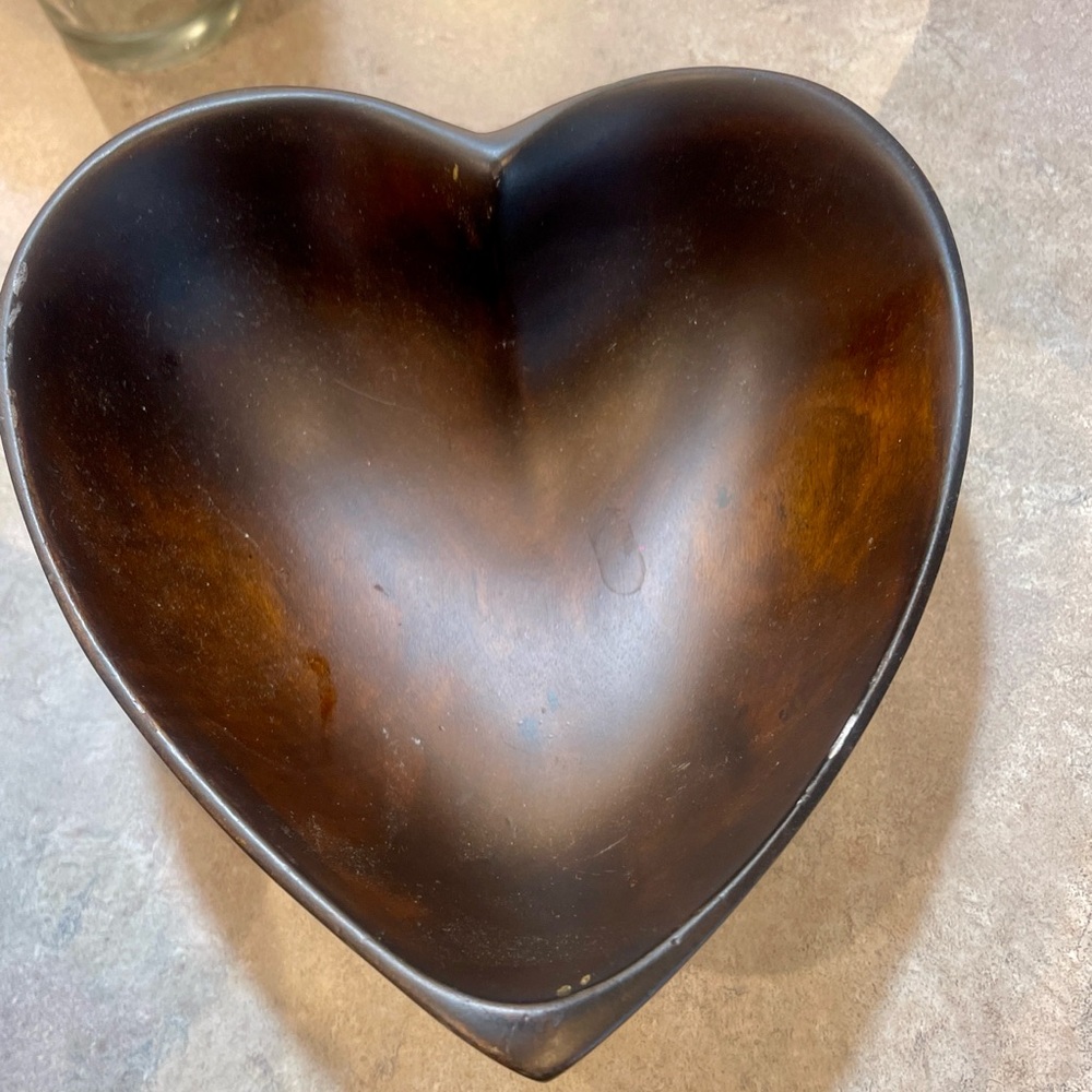 Haitian Vintage Hand Carved Wooden Heart Bowl